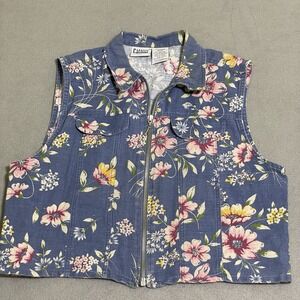 VTG Womens Vest Med Floral Cropped‎ Petite Full Zip Top Shirt Western Y2K 90s